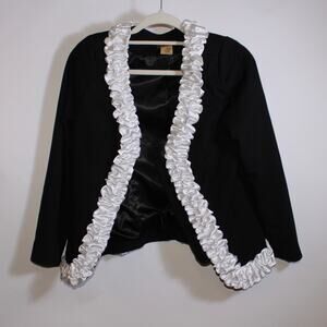 Midnight Velvet Black Blazer With White Ruffles Size 6